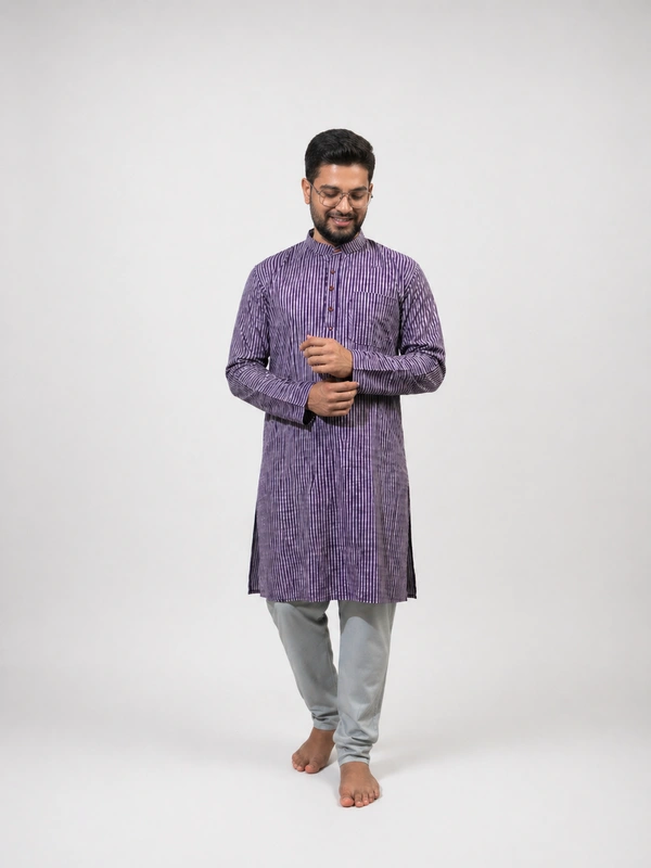SKU1596 : Men’s Khadi Cotton Panjabi – Handwoven Striped Ethnic Wear | Festive & Casual Traditional Punjabi for Men