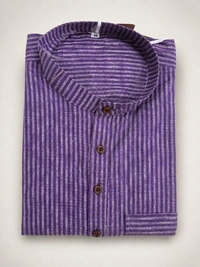 SKU1617 : Men’s Khadi Cotton Panjabi – Handwoven Striped Ethnic Wear | Festive & Casual Traditional Punjabi for Men - Royal Purple