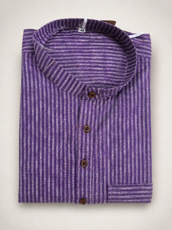 SKU1617 : Men’s Khadi Cotton Panjabi – Handwoven Striped Ethnic Wear | Festive & Casual Traditional Punjabi for Men - Royal Purple