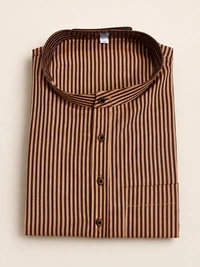 SKU1616 : Men’s Khadi Cotton Panjabi – Handwoven Striped Ethnic Wear | Festive & Casual Traditional Punjabi for Men - Brown