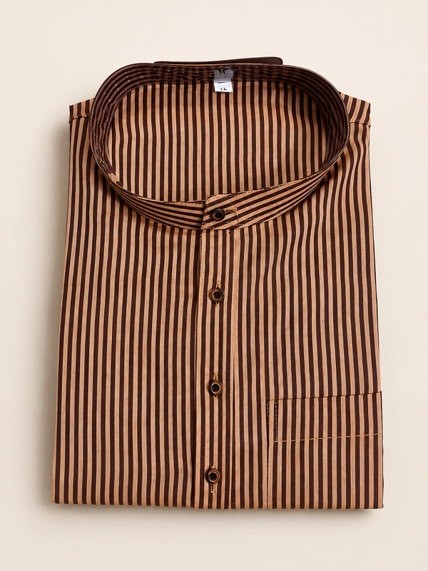 SKU1616 : Men’s Khadi Cotton Panjabi – Handwoven Striped Ethnic Wear | Festive & Casual Traditional Punjabi for Men - Brown