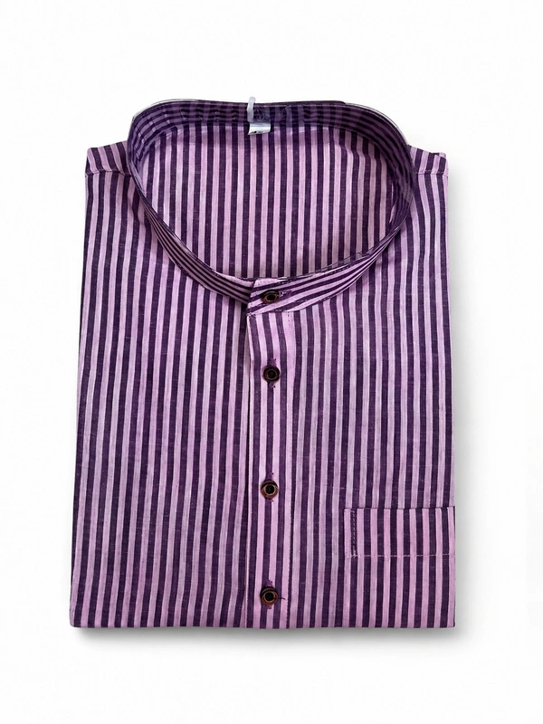SKU1618 : Men’s Khadi Cotton Panjabi – Handwoven Striped Ethnic Wear | Festive & Casual Traditional Punjabi for Men - Purple