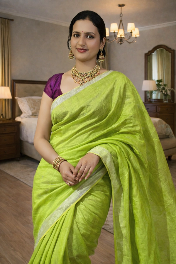 SKU1522 : Silk Linen Woven Saree - Dry Clean, Yes