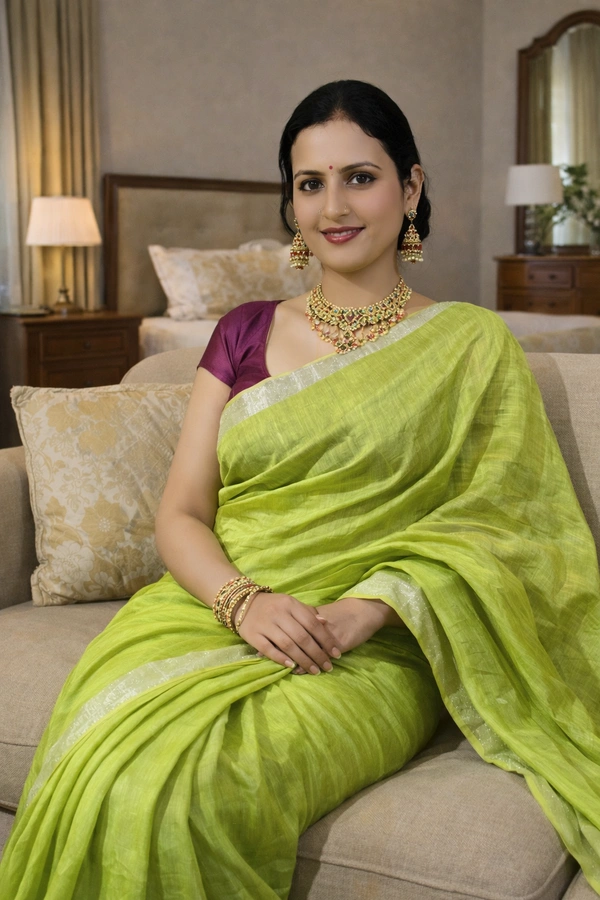 SKU1522 : Silk Linen Woven Saree - Dry Clean, Yes