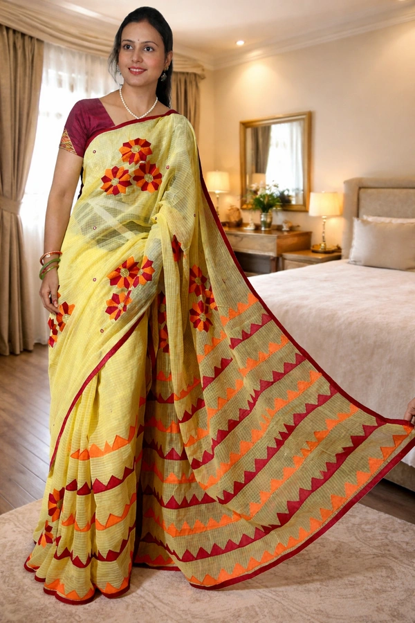SKU1523 : Resham Check Saree with Machine Embroidery Appliqué Work | Elegant Festive & Ethnic Wear