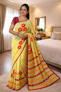 SKU1523 : Resham Check Saree with Machine Embroidery Appliqué Work | Elegant Festive & Ethnic Wear
