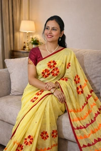 SKU1523 : Resham Check Saree with Machine Embroidery Appliqué Work | Elegant Festive & Ethnic Wear