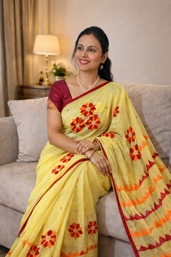 SKU1523 : Resham Check Saree with Machine Embroidery Appliqué Work | Elegant Festive & Ethnic Wear