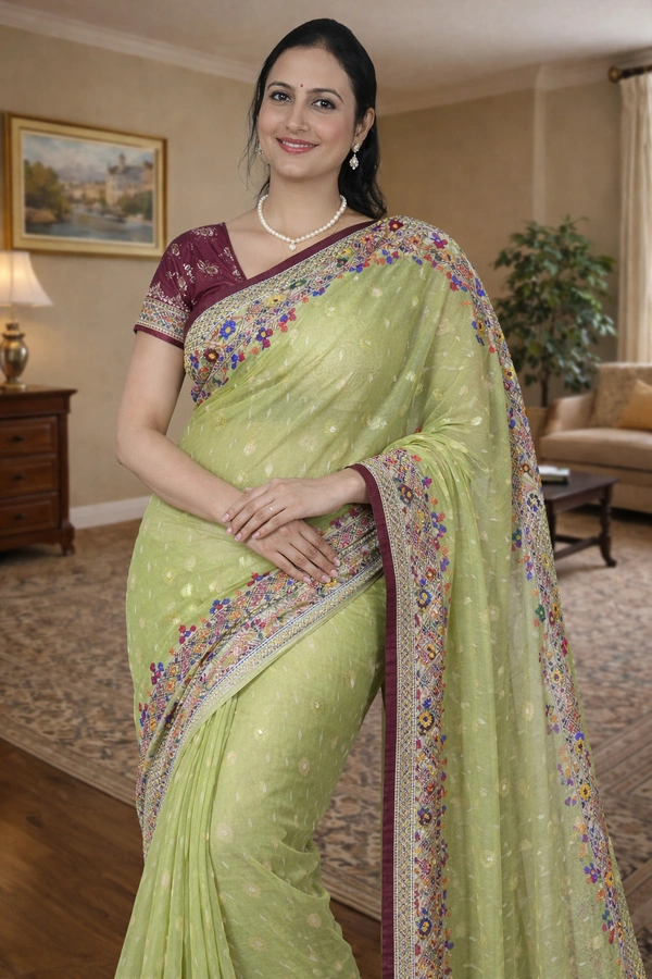 SKU1535 : Jamdani Saree with Lambani Handwork