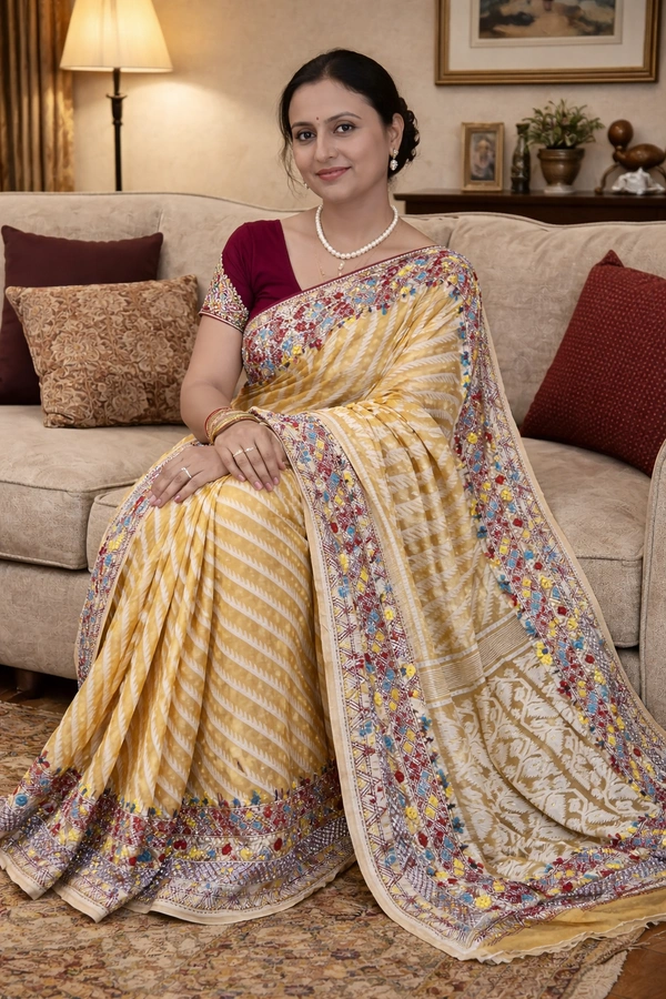 SKU1536 : Jamdani Saree with Lambani Handwork - Dry Clean, Yes