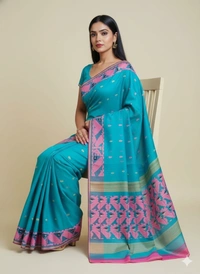  SKU1176 : Elegant Cotton Blend Dhakai Jamdani Saree | Hand Woven - Hand Wash, No