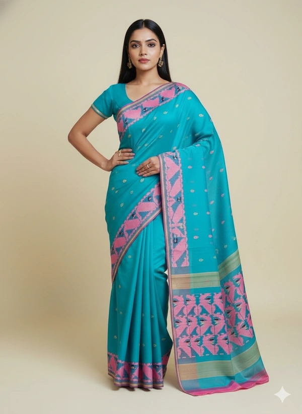  SKU1176 : Elegant Cotton Blend Dhakai Jamdani Saree | Hand Woven - Hand Wash, No