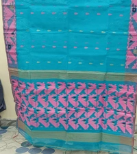  SKU1176 : Elegant Cotton Blend Dhakai Jamdani Saree | Hand Woven - Hand Wash, No