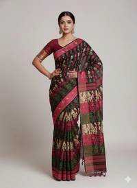  SKU1177 : Elegant Cotton Blend Dhakai Jamdani Saree | Patli Pallu Design - Hand Wash, Yes