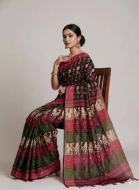  SKU1177 : Elegant Cotton Blend Dhakai Jamdani Saree | Patli Pallu Design - Hand Wash, Yes