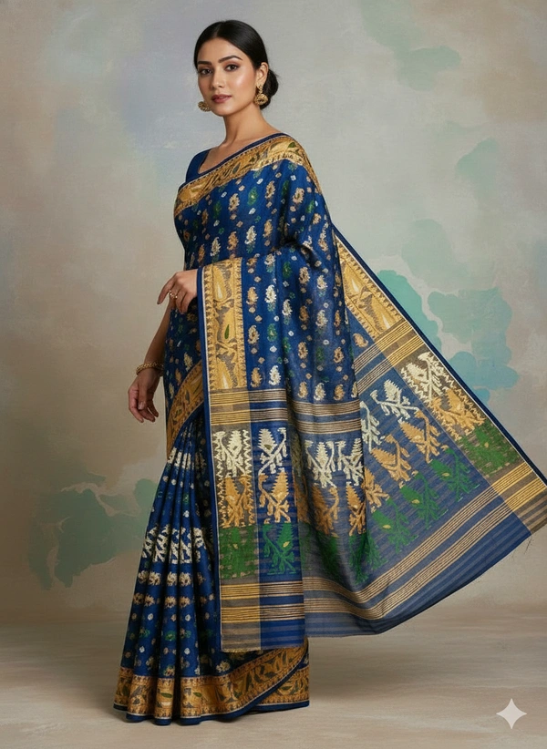  SKU1178 :Elegant Cotton Blend Dhakai Jamdani Saree | Patli Pallu Design - Hand Wash, Yes