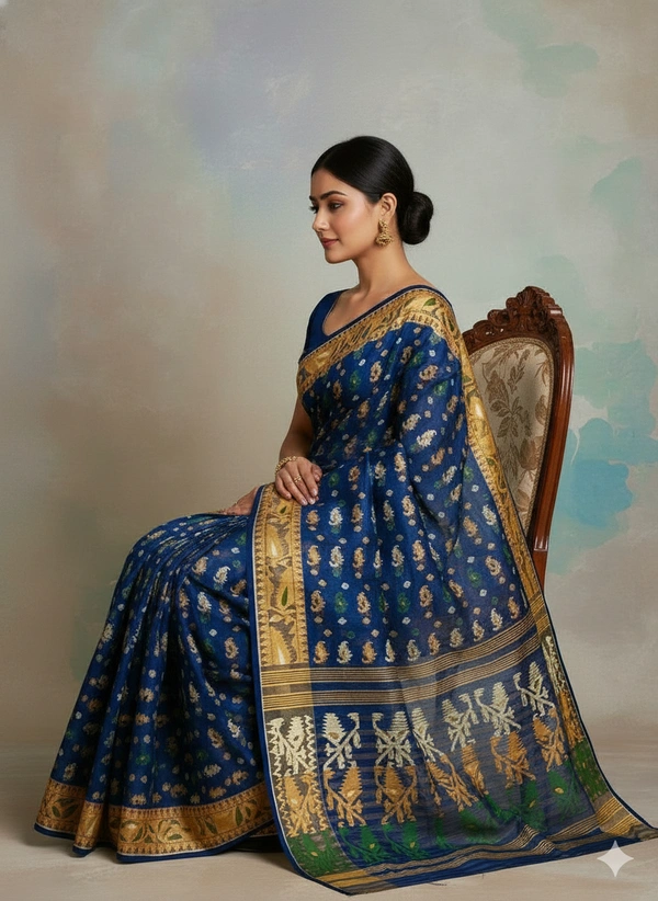  SKU1178 :Elegant Cotton Blend Dhakai Jamdani Saree | Patli Pallu Design - Hand Wash, Yes