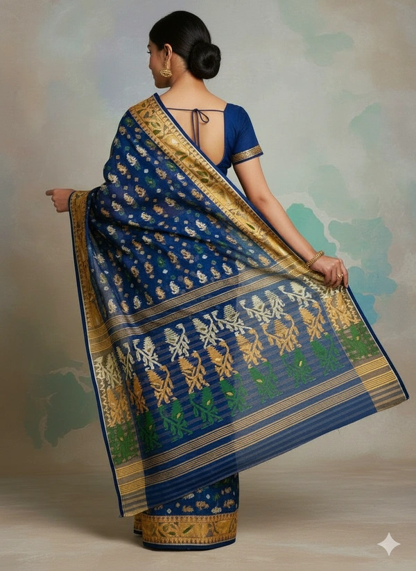  SKU1178 :Elegant Cotton Blend Dhakai Jamdani Saree | Patli Pallu Design - Hand Wash, Yes