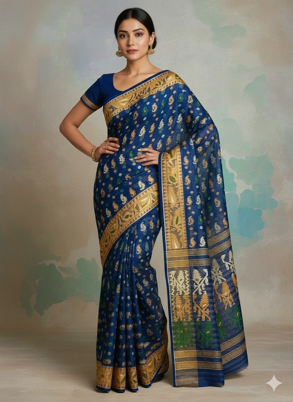  SKU1178 :Elegant Cotton Blend Dhakai Jamdani Saree | Patli Pallu Design - Hand Wash, Yes