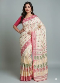 SKU1179 : Elegant Cotton Blend Dhakai Jamdani Saree | Patli Pallu Design - Hand Wash, Yes