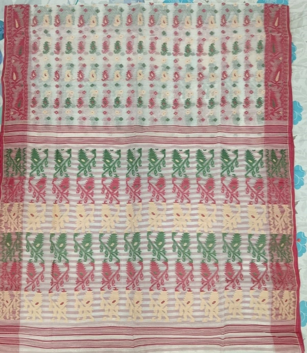 SKU1179 : Elegant Cotton Blend Dhakai Jamdani Saree | Patli Pallu Design - Hand Wash, Yes