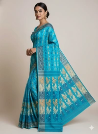 SKU1180 : Elegant Cotton Blend Dhakai Jamdani Saree | Patli Pallu Design - Hand Wash, Yes