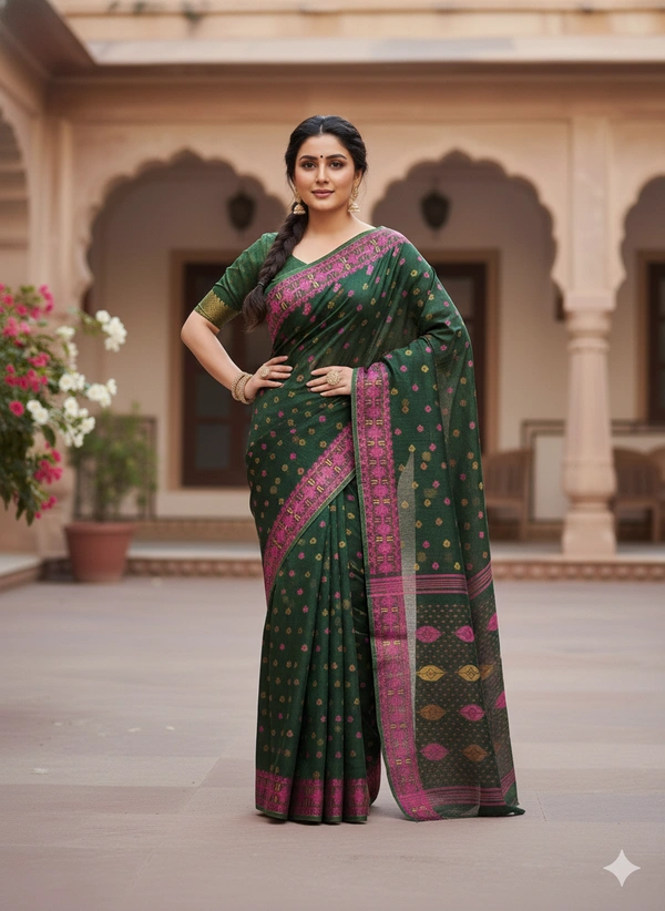 SKU1187 : Elegant Dhakai Jamdani | Meenakari Work - Hand Wash, Yes