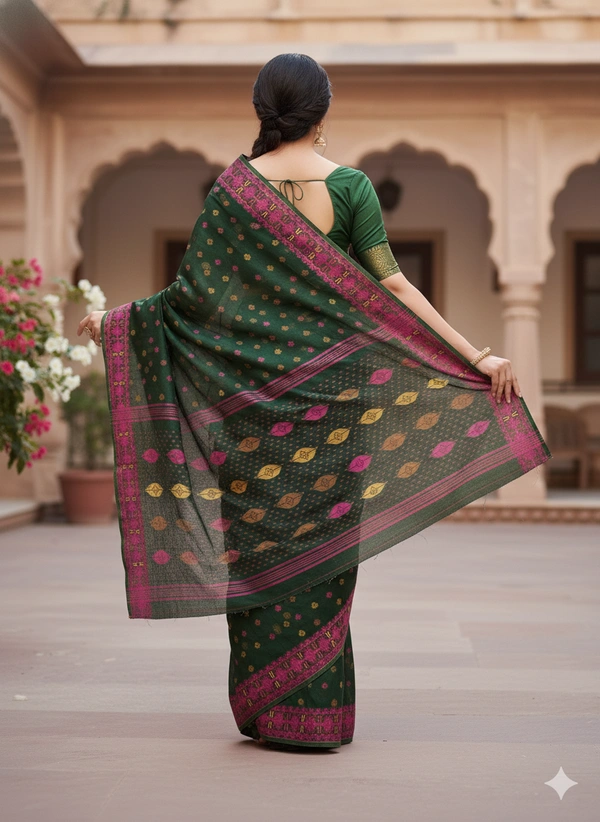 SKU1187 : Elegant Dhakai Jamdani | Meenakari Work - Hand Wash, Yes