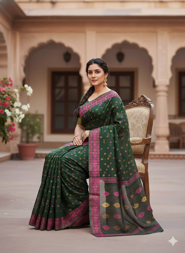 SKU1187 : Elegant Dhakai Jamdani | Meenakari Work - Hand Wash, Yes