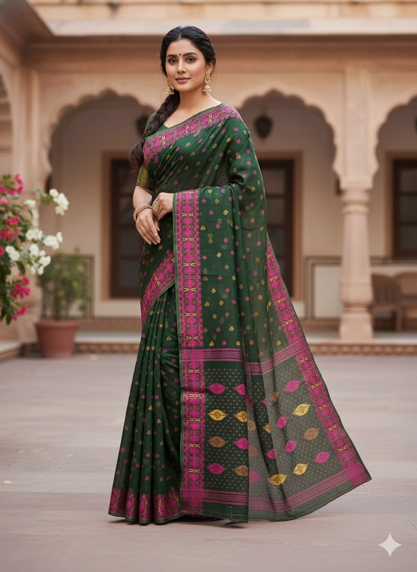 SKU1187 : Elegant Dhakai Jamdani | Meenakari Work - Hand Wash, Yes