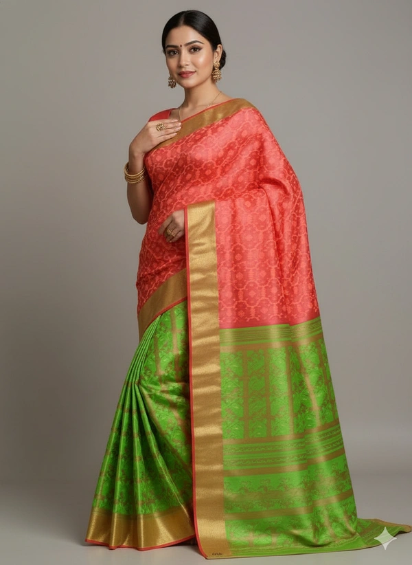  SKU1181 : Dhakai Jamdani Saree | Half-Half Design - Hand Wash, No