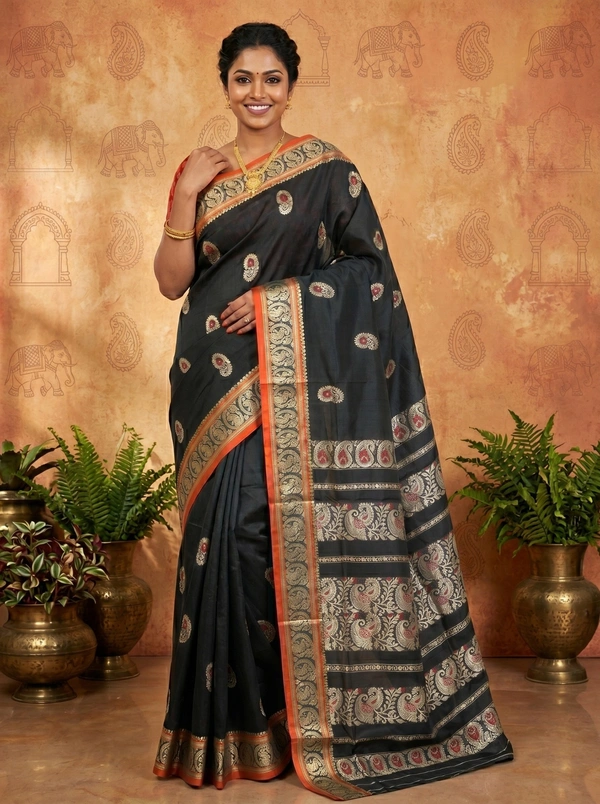 SKU0597 : Traditional Bengal Garad Silk Saree – Pure Handwoven Elegance | Swarnachari - Normal Length 6.3 mtr Plus, Zari Work, Dry Clean Only, Yes