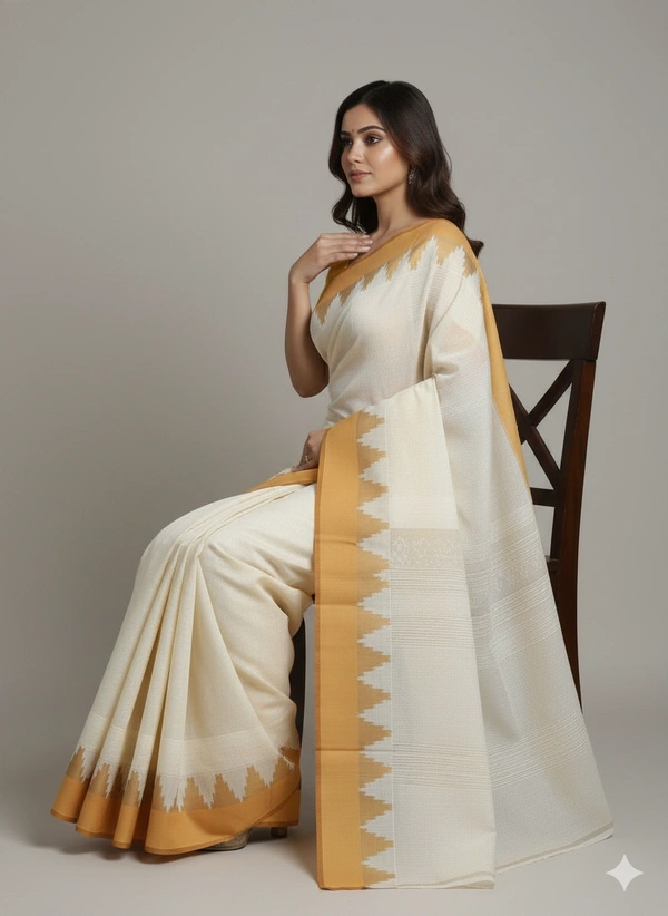 SKU1193 : Pure Khadi Cotton Saree – Handwoven, Lightweight & Breathable Fabric - Hand Wash, No