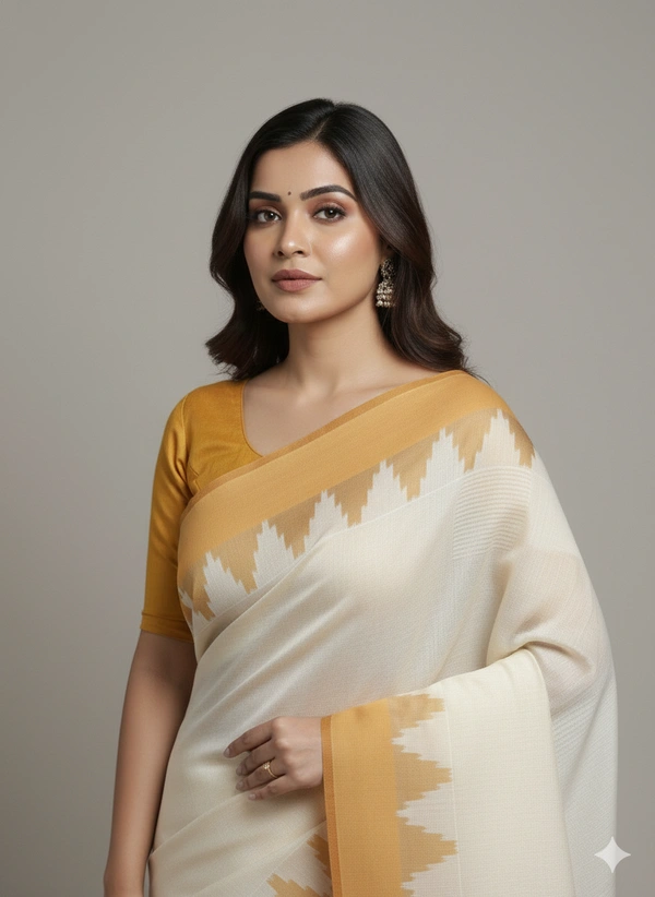 SKU1193 : Pure Khadi Cotton Saree – Handwoven, Lightweight & Breathable Fabric - Hand Wash, No