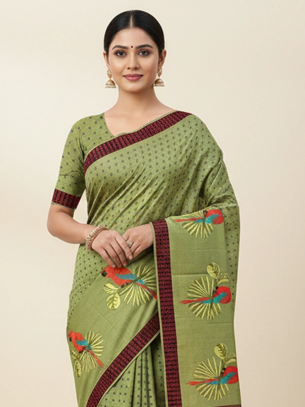 SKU0832 : Staple Cotton Saree – Machine Woven, Lightweight & Breathable Fabric - Hand Wash, Yes