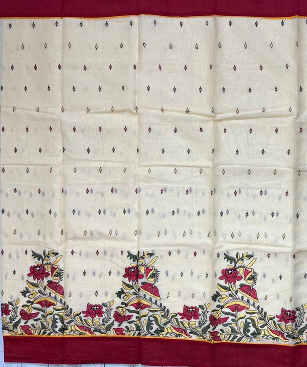 SKU0833 : Staple Cotton Saree – Machine Woven, Lightweight & Breathable Fabric - Hand Wash, Yes