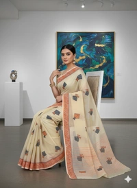 SKU0835 : Staple Cotton Saree – Machine Woven, Lightweight & Breathable Fabric - Hand Wash, Yes