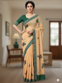 SKU0836 : Staple Cotton Saree – Machine Woven, Lightweight & Breathable Fabric - Hand Wash, Yes
