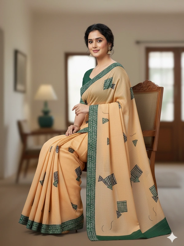 SKU0836 : Staple Cotton Saree – Machine Woven, Lightweight & Breathable Fabric - Hand Wash, Yes