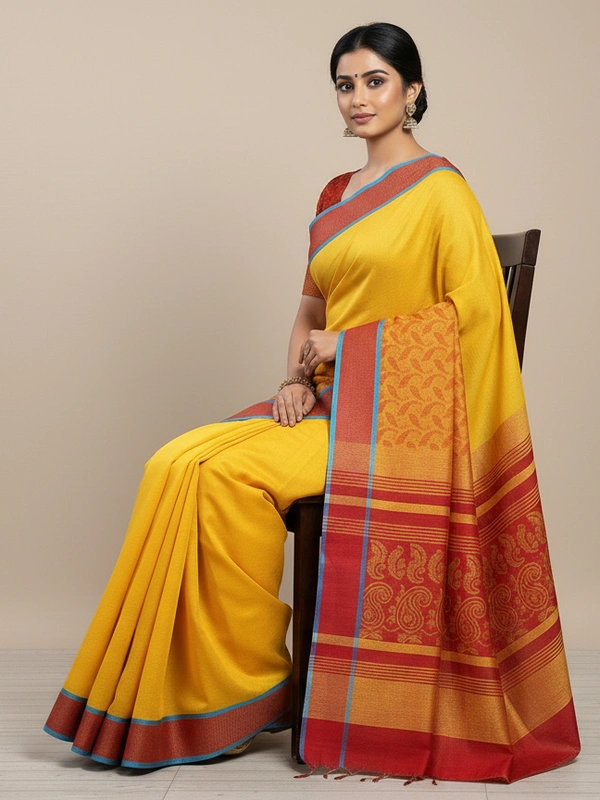 SKU0839 : Pure Handloom Cotton Saree – Handwoven, Lightweight & Breathable Fabric - Hand Wash, Yes