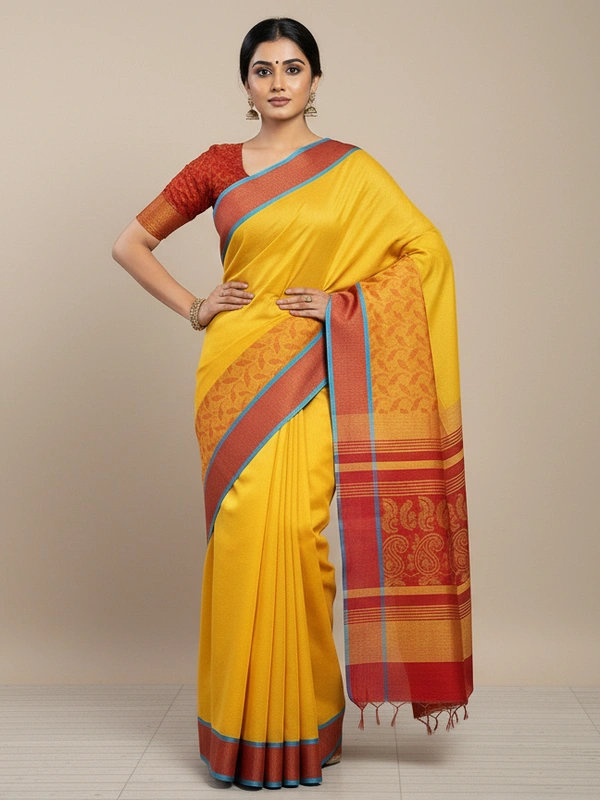 SKU0839 : Pure Handloom Cotton Saree – Handwoven, Lightweight & Breathable Fabric - Hand Wash, Yes