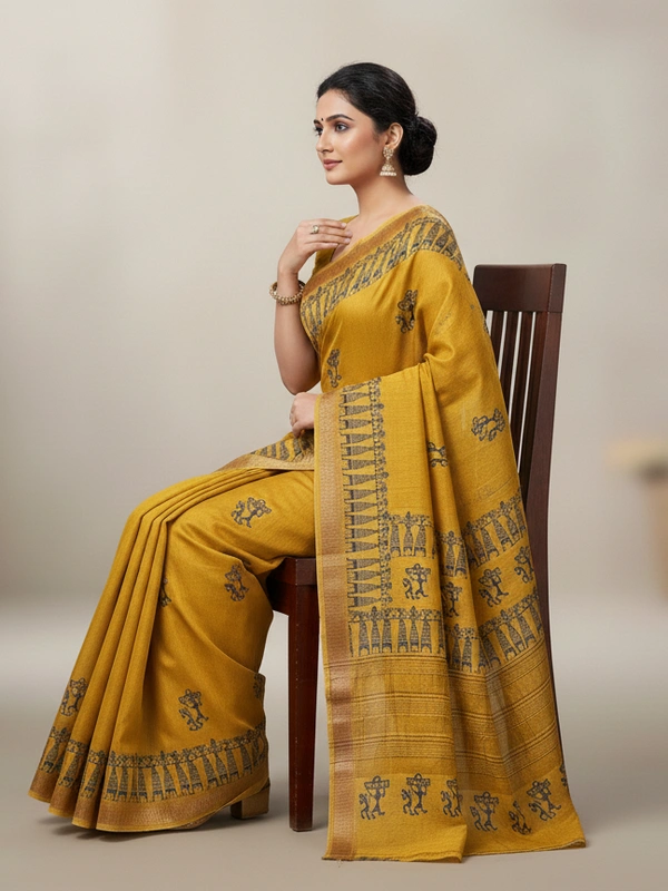 SKU0843 : Resham-Muga saree – Gorgeous, Lightweight & Breathable Fabric - Hand Wash, Yes