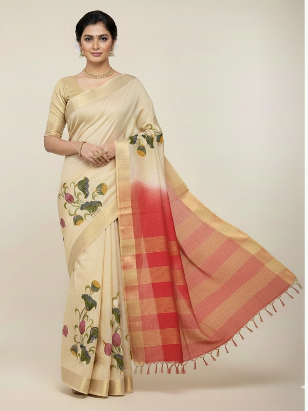 SKU0848 : Pure Khadi Cotton Saree – Handwoven, Lightweight & Breathable Fabric - Hand Wash, Yes