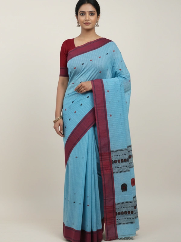 SKU0851 : Pure Khadi Cotton Saree – Handwoven, Lightweight & Breathable Fabric - Hand Wash, Yes