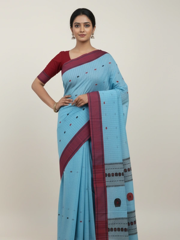 SKU0851 : Pure Khadi Cotton Saree – Handwoven, Lightweight & Breathable Fabric - Hand Wash, Yes