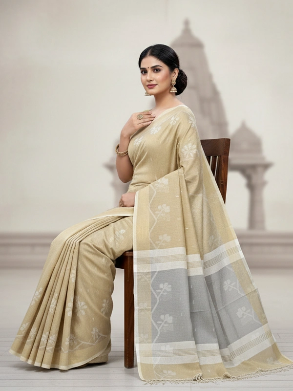 SKU0861 : Pure Khadi Cotton Saree – Handwoven, Lightweight & Breathable Fabric - Hand Wash, Yes