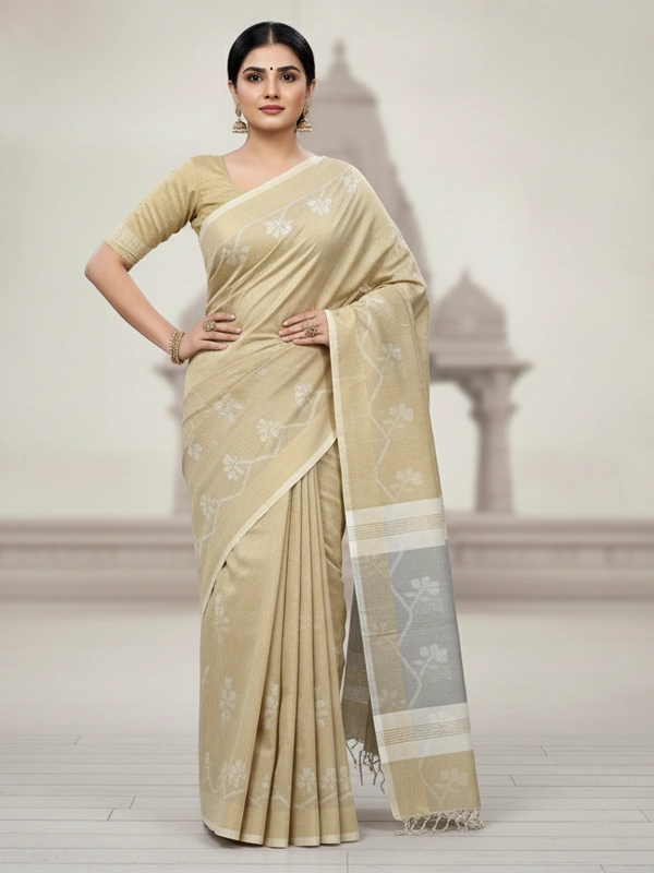SKU0861 : Pure Khadi Cotton Saree – Handwoven, Lightweight & Breathable Fabric - Hand Wash, Yes