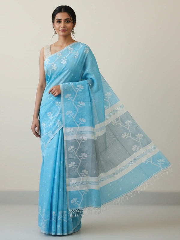 SKU0862 : Pure Khadi Cotton Saree – Handwoven, Lightweight & Breathable Fabric - Hand Wash, Yes
