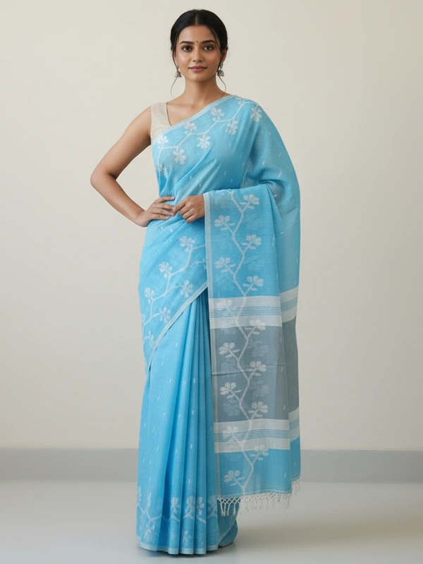 SKU0862 : Pure Khadi Cotton Saree – Handwoven, Lightweight & Breathable Fabric - Hand Wash, Yes