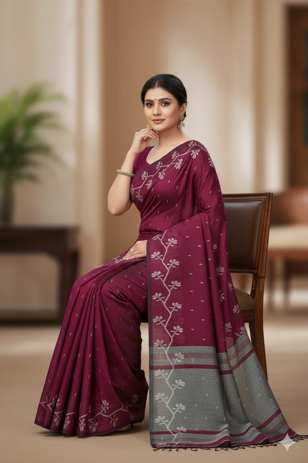 SKU0863 : Pure Khadi Cotton Saree – Handwoven, Lightweight & Breathable Fabric - Hand Wash, Yes